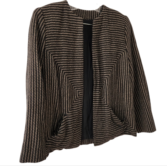 Tan / Black Open Front Wool Blazer - Picture 5 of 7